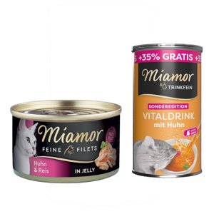 Miamor Feine Filets konzerva v želé 6 x 100 g + Miamor Vitaldrink 185 ml  - kuře & rýže v želé