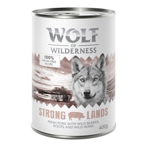 Výhodné balení: Wolf of Wilderness Adult 12 x 400 g - NOVÉ: Strong Lands - vepřové